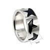 Two Tone Silver Black Ring Black Enamel Stainless Steel Women and Mens Silver Color Trendy Casual Rings Size 7 8 10