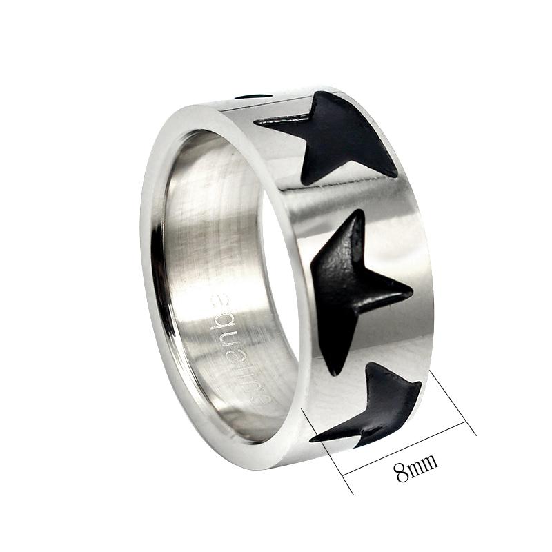 Two Tone Silver Black Ring Black Enamel Stainless Steel Women and Mens Silver Color Trendy Casual Rings Size 7 8 10