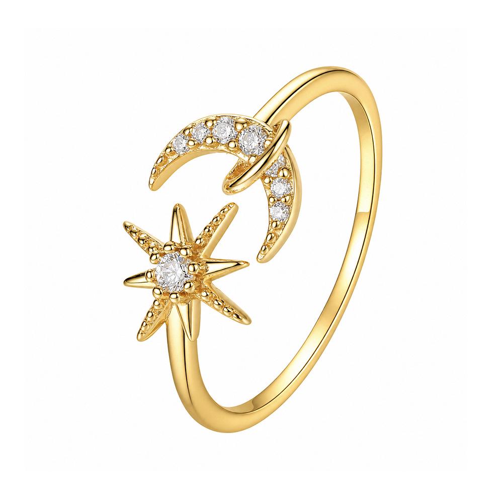 Luxury Star & Moon Open Sterling Silver Ring - Versatile High-End Fashion