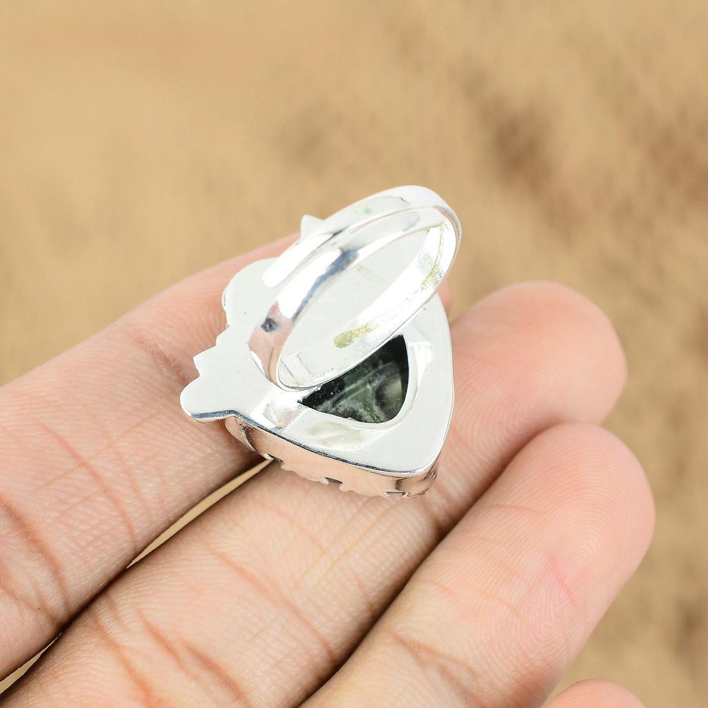 Sterling Silver Kambaba Jasper Stone Handmade Mother Flower Promise Ring Jewelry