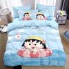 Modern Printed Maruko-chan Girl Duvet Covers Set, Anime Girl 3-Piece Set Queen Comforter Bedding Sets for Kids Children Girls