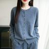 Women's Autumn 2025 Pure Wool Round Neck Cardigan - New Style Loose Knit Sweater