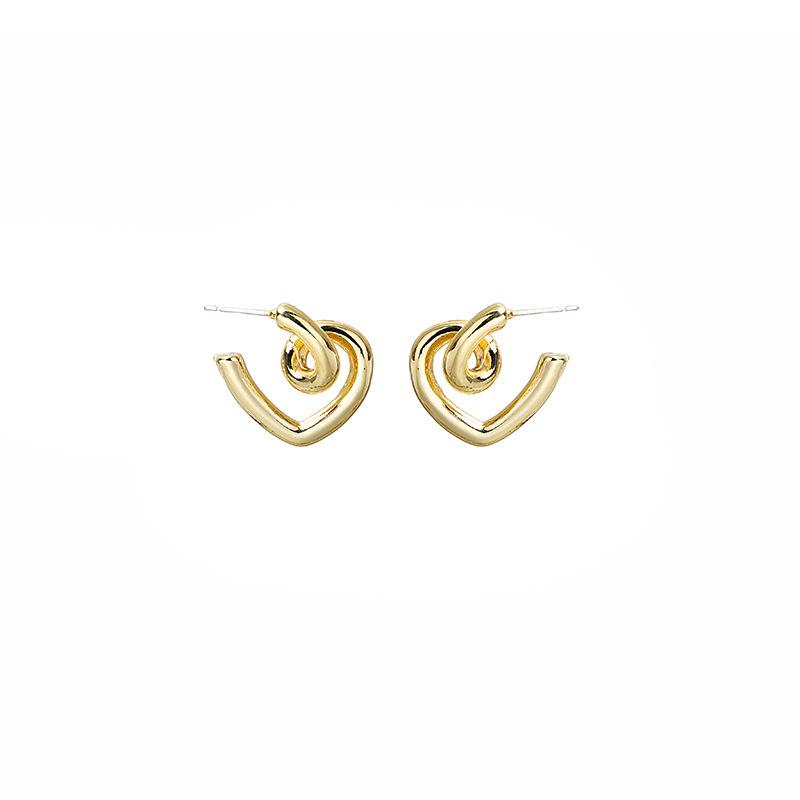 Line Heart Stud Earrings Female Personality Design Sense Cold Wind Twist Knotted Love Peach Heart Earrings