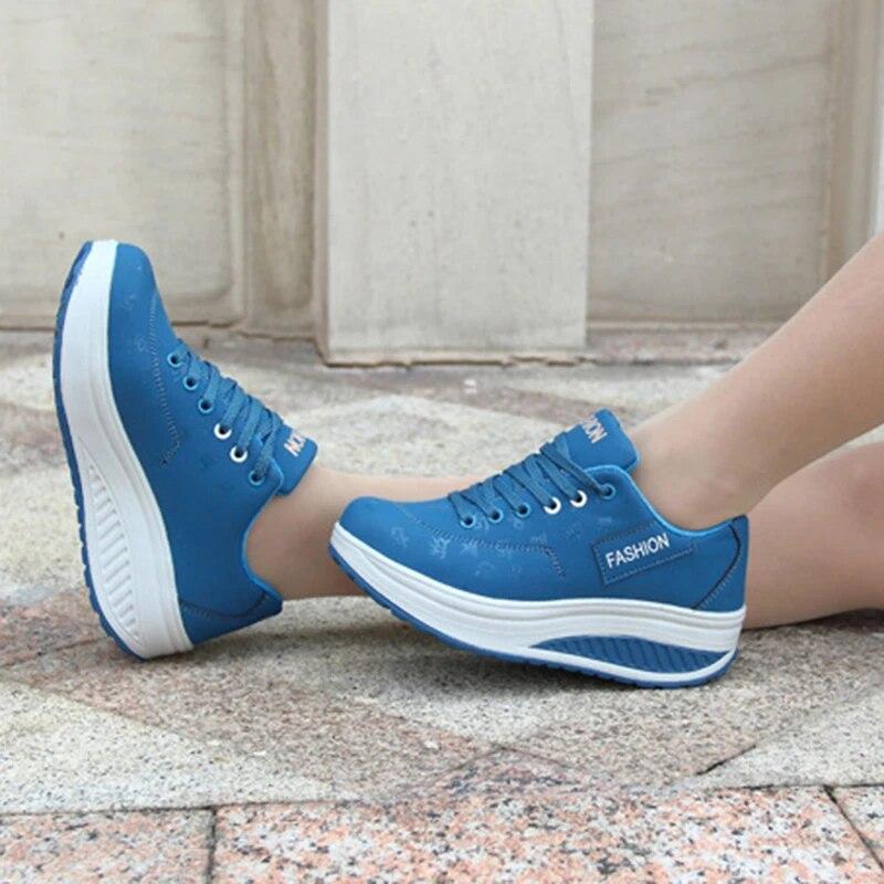 Autumn Running Shoes for Women Comfortable Leather Lace Up Wedges Platform Sneakers Women's Casual Shoes Vulcanized Shoes