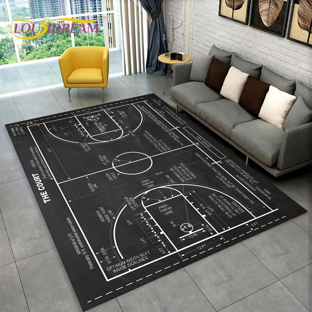 3D Basketball Cour Cartoon Area Rug Large,Carpet Rug for Living Room Bedroom Sofa Playroom Doormat Decor,Kids Non-slip Floor Mat