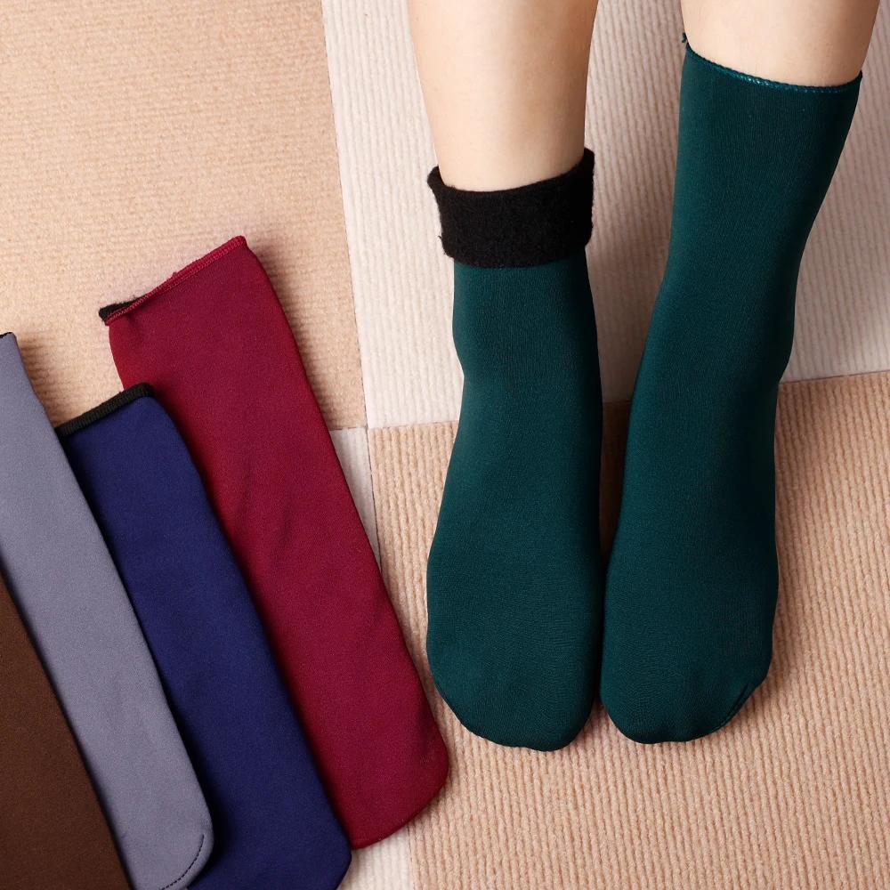 Winter Warm Women Soft Thicken Thermal Plush Socks Girls Solid Color Snow Boots Floor Home Sleeping Sock