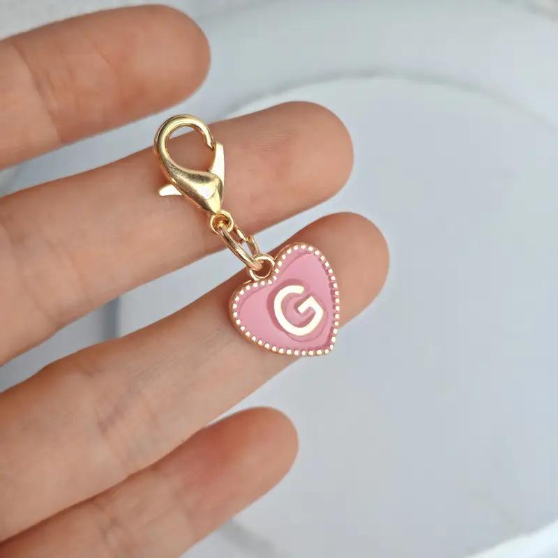 Cute Alphabet 26 Letters Heart Keychain For Bags Earphone Charm Pendants Accessories Gifts With Lobster Buckle
