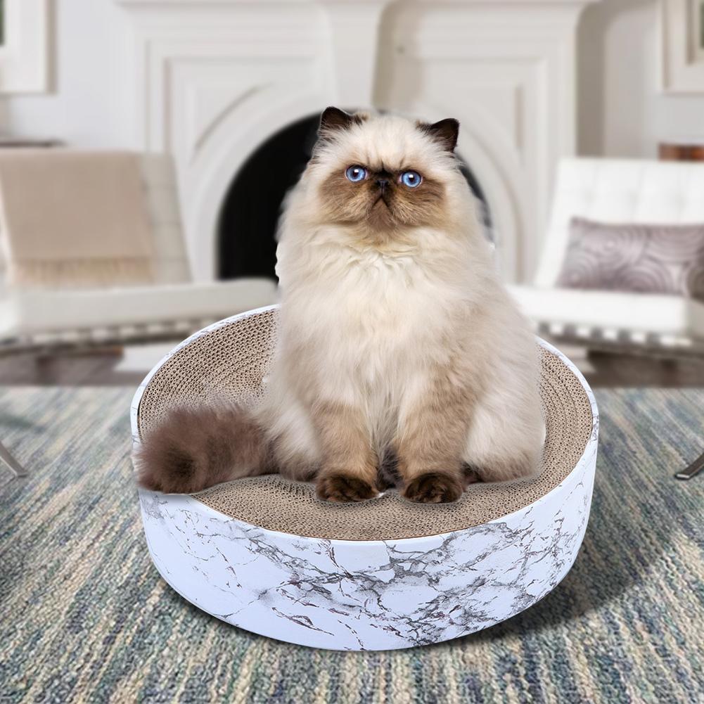 Pet Round Scratcher Bowl Corrugated Paper Cat Sleeping Nest Toys Marble Type