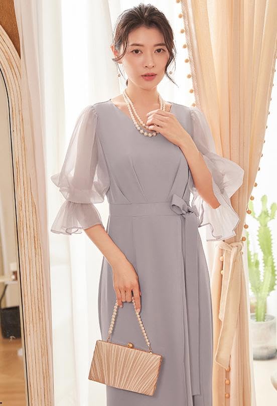 Hanmall Gray Puff Formal Long Suitable for Women In Their and Graduation LON718 Dress, Wedding, Business, Chiffon, Sleeve, Dress, Sleeve, A-Line, 20s,