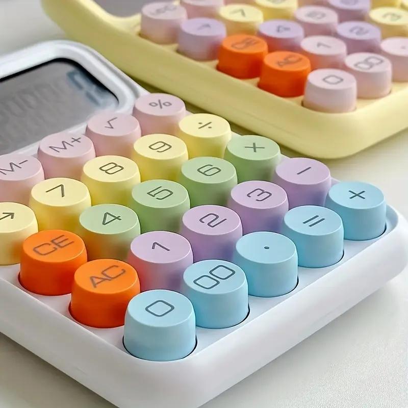 1pc Keyboard Calculator Office 12-digit Mechanical Calculator Cute Candy Color Calculator Battery not included