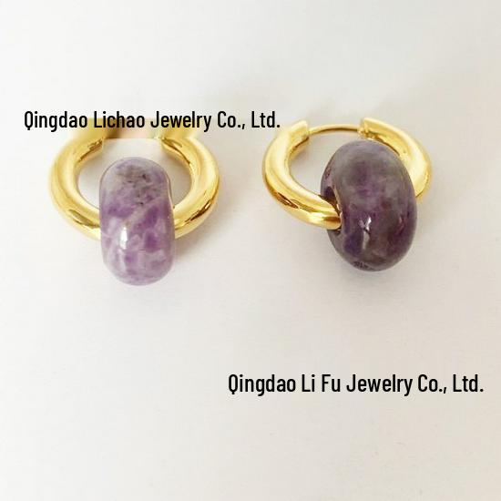 Niche Design Natural Agate Jade Lucky Bead Earrings