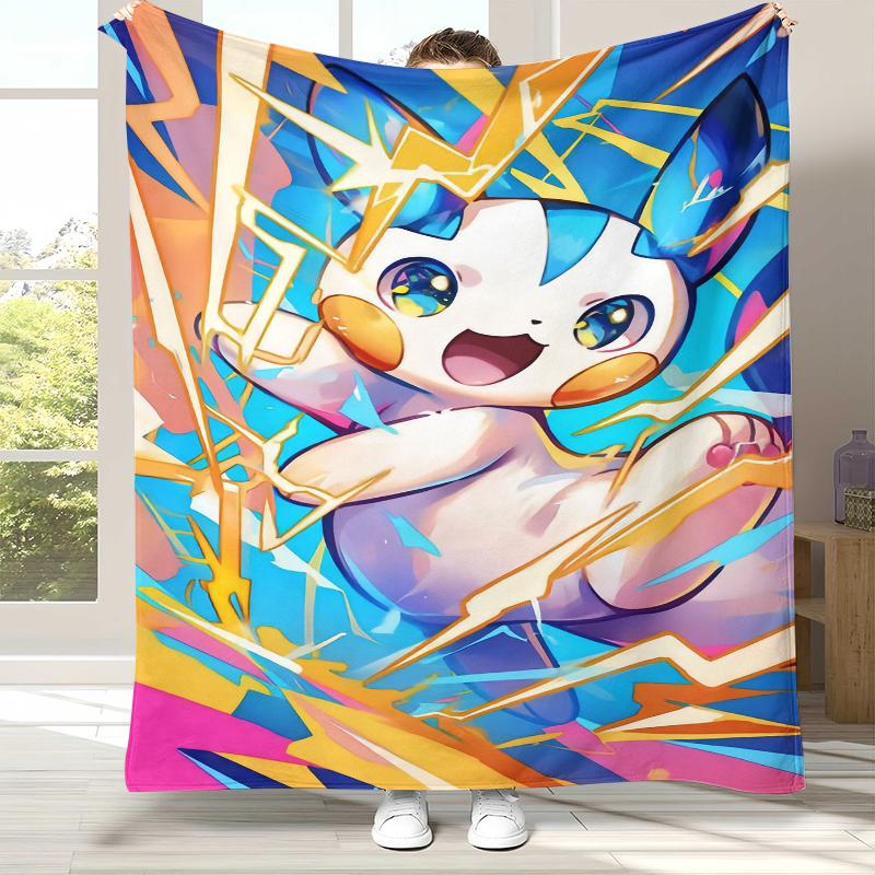 Kawaii Pokemon Pikachu Cartoon Flannel Blanket,Ultra Soft Warm Plush Throw for Home Bedroom Bed Sofa Cover Office Camping Gift