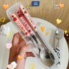 Cute Strawberry Chopsticks Spoon Fork Cutlery Set With Case Portable Travel Stainless Steel Tableware Kitchen Utensils