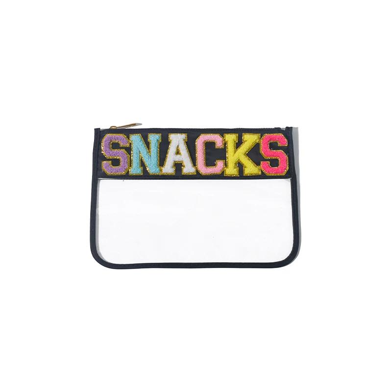 Transparent PVC Embroidery Cloth Stickers Travel Waterproof Cosmetic Bag Creative Letters Patch Handheld Makeup Organizer