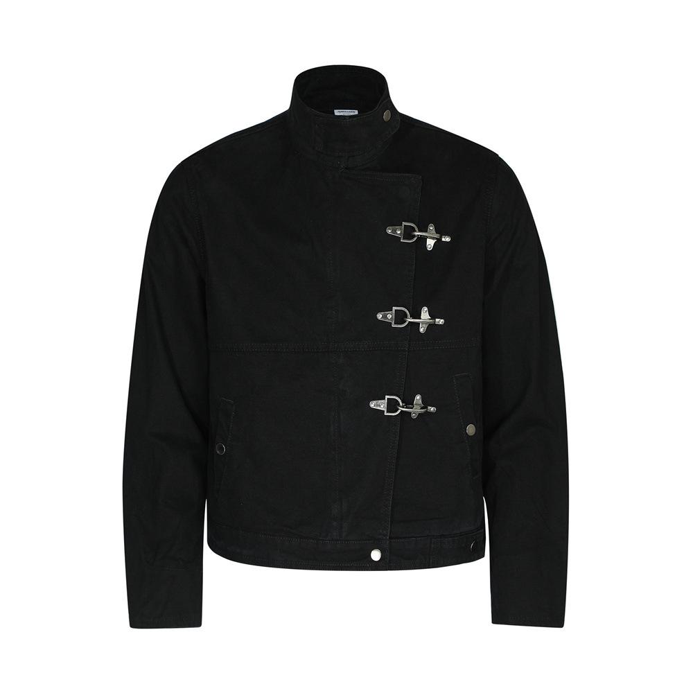 Jachetă Patchwork cu Guler Înalt pentru Bărbați, Stil Stradal European și American - Trendy, Versatilă, Croială Largă, Top de Lucru.