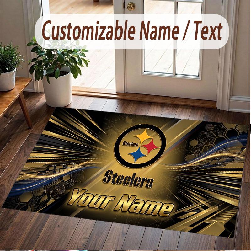 Custom Rug Pittsburgh Steelers Pattern Print Name Text Soft Non‑Slip Floor Carpet for Home Indoor Decoration