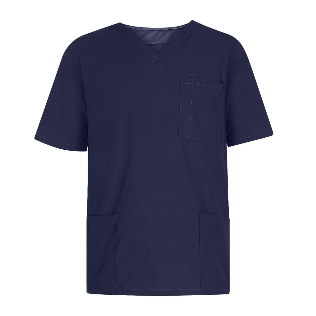 Workwear Men's V-Neck Scrub Tops Mans Clothes Color Tops Short Sleeve