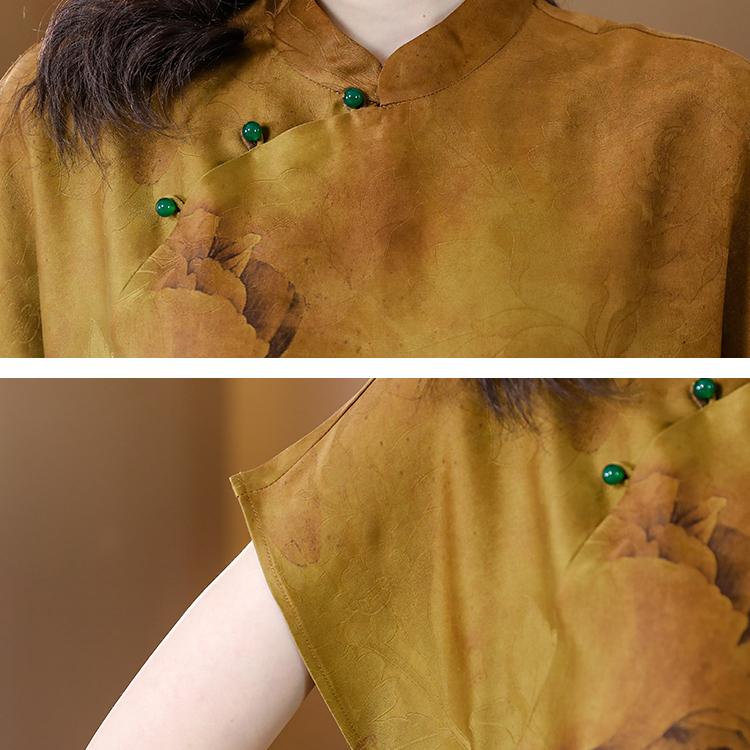 Sukienka w stylu qipao w stylu chińskim, nowy wzór w stylu vintage, średniej długości sukienka z nadrukiem artystycznym