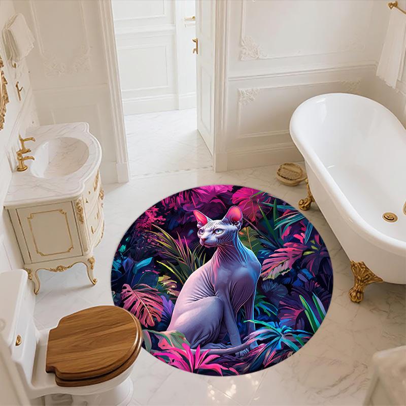 Sphynx Cat In Grass,Round Area Rug,Carpet Rug for Living Room Bedroom Sofa Playroom Decor,Non-slip Floor Mat