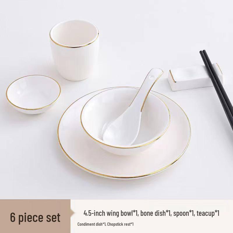 Sweet Elegance Thickened Golden Rim 6-Piece Tableware Set