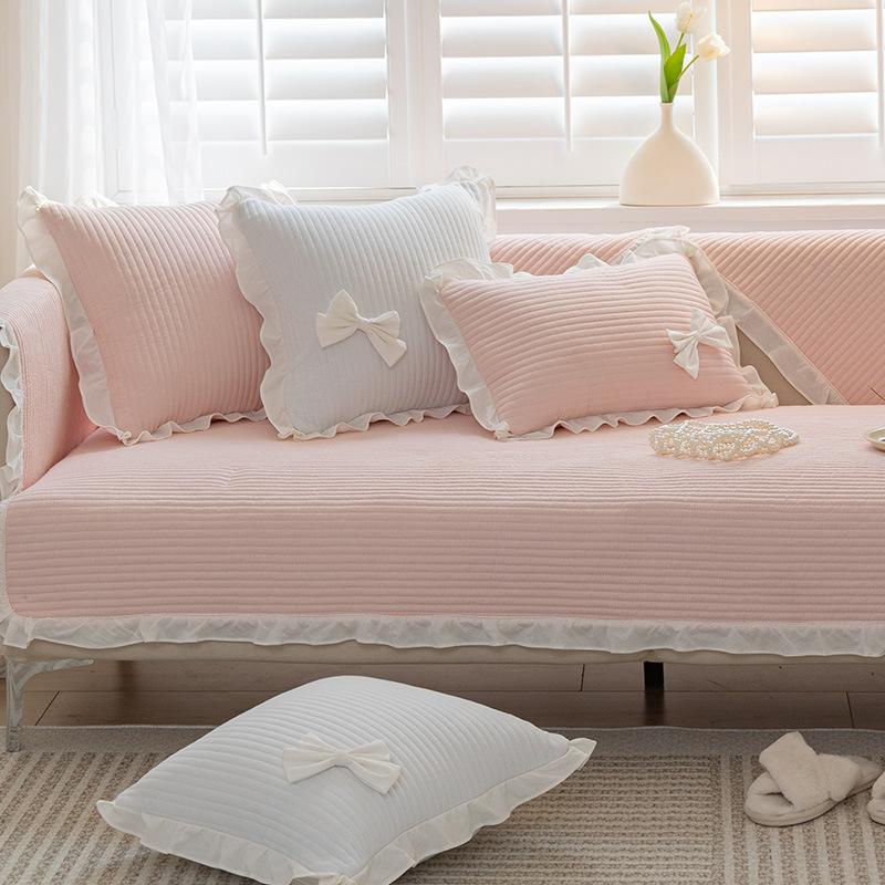 Simple Solid Color Sofa Cushion Four Seasons Cotton Fabric Non-Slip Cotton Cushion Universal Modern Sofa Cover Towel