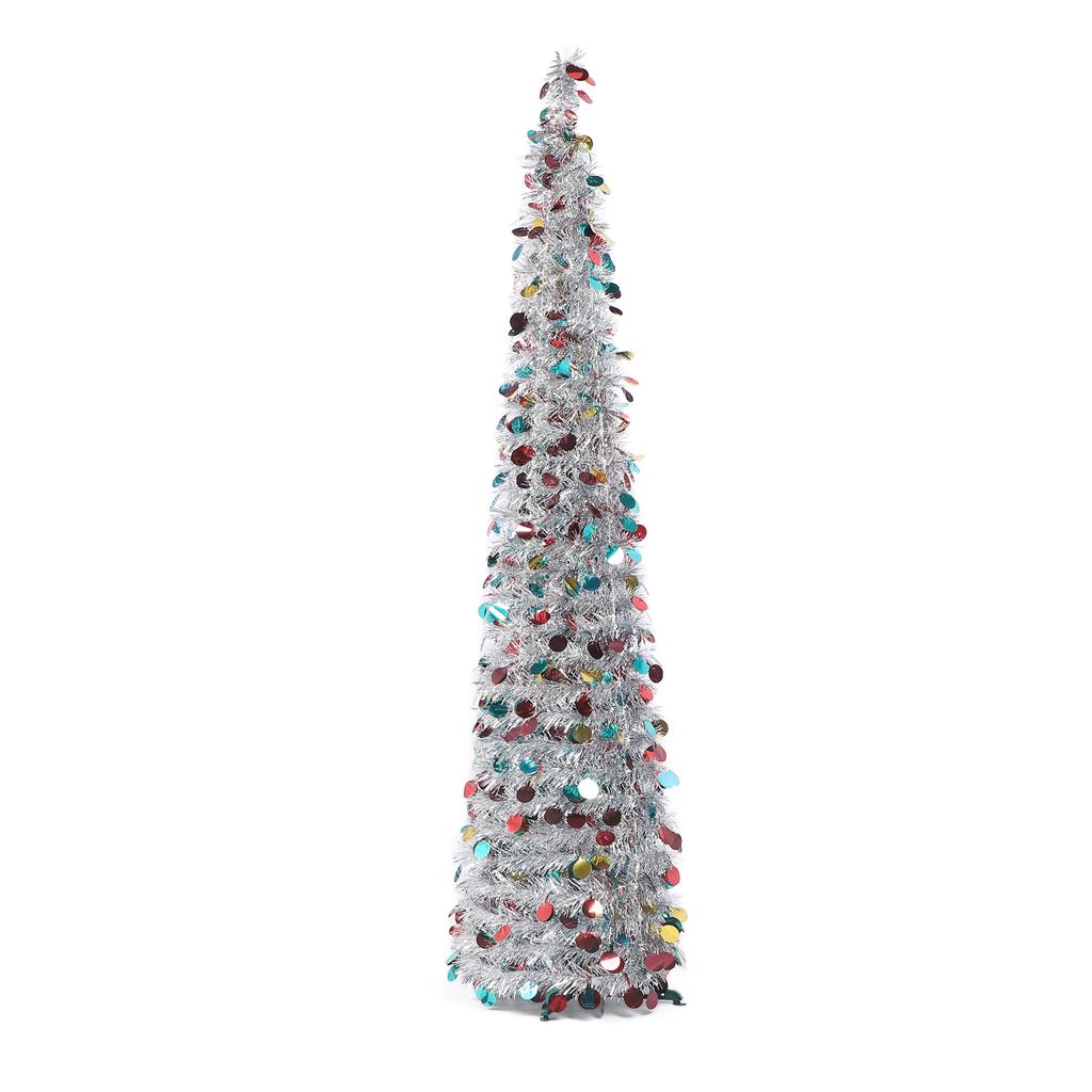 1,5 m PET Faltbarer Künstlicher Weihnachtsbaum Pailletten Pop-Up Weihnachtsbaum für Heim- Feiertagsdekoration Silber