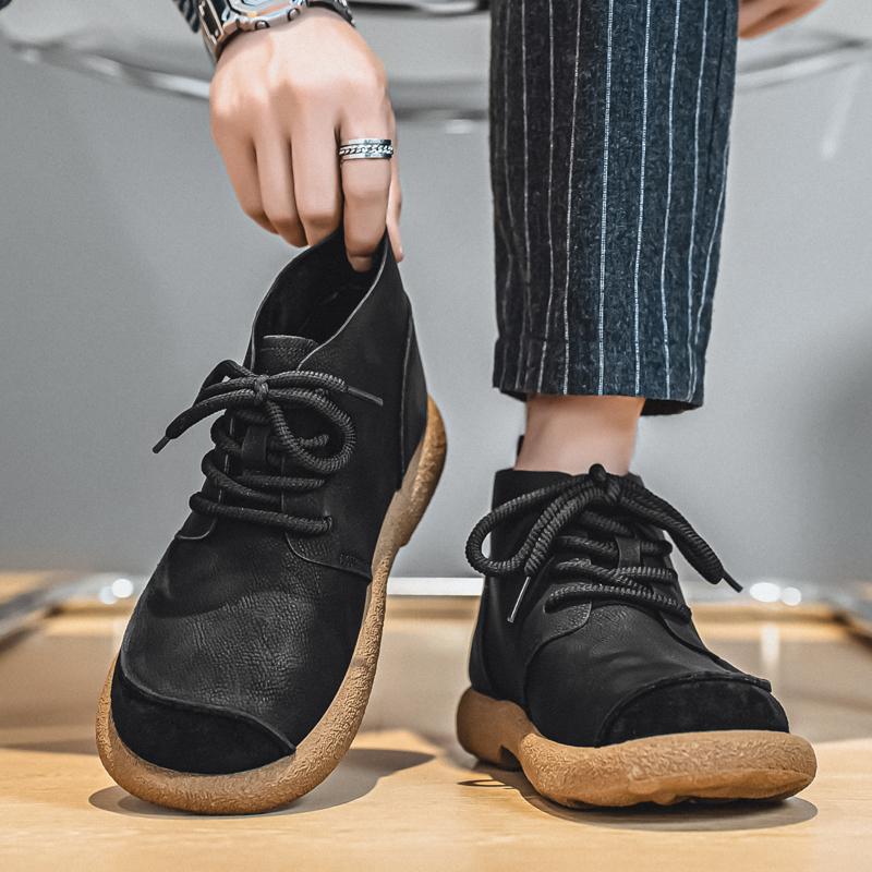 Mens Retro Short Ankle Boots Shoes Fashion Casual Driving Shoes Black Brown Wide Head High Top Shoes Plus Size EU 39 2927₽