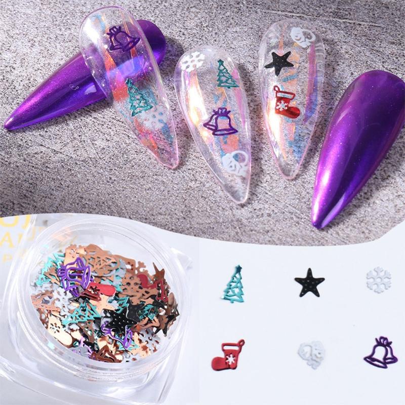 Celebrate Christmas Golden Nail Sequins Paillette 3D Metal Nail Art Charms Decoration Snowflake X'mas Boots Trees Pack