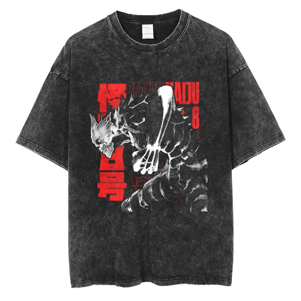 Japan Anime Kaiju No. 8 Cool Print T Shirt Men Women Vintage Washed Cotton Tshirts Oversized T-shirt Harajuku Male Y2k Tee