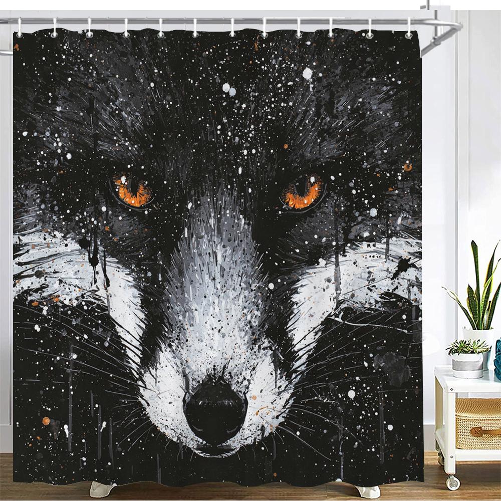 Black and white lion, wolf Pattern Shower Curtain Bath Curtain Animal Printed Bathroom Curtains for Home Decoration Curtain