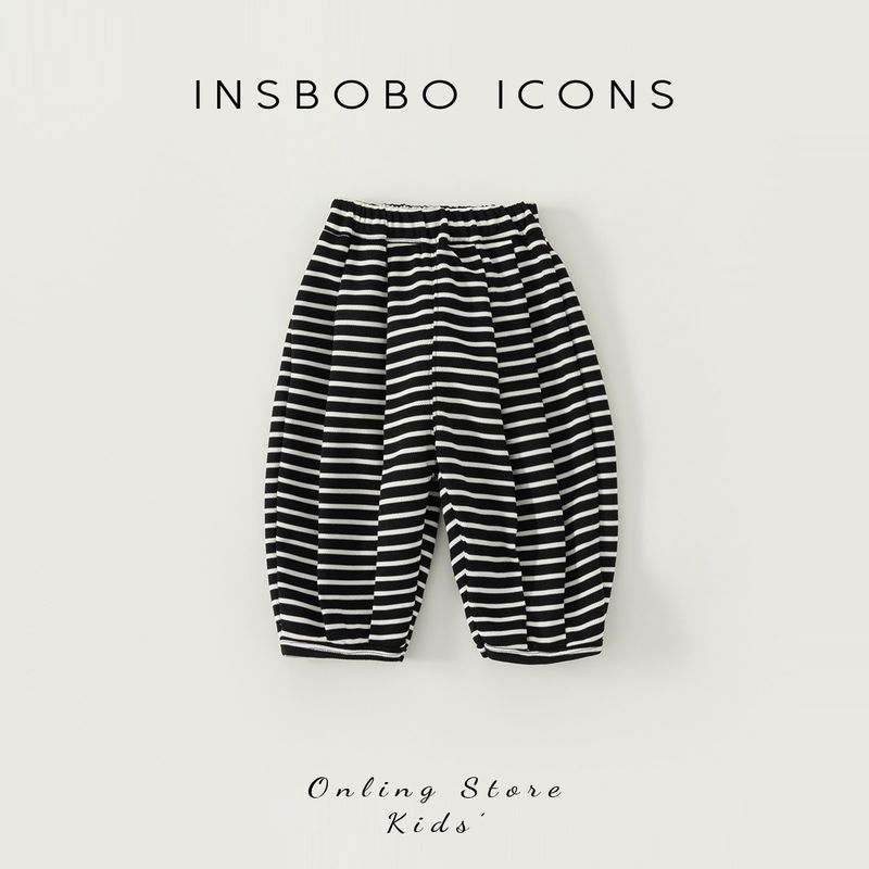Autumn New Arrival Stripes Loose-Fitting Fashion Kids Pants Black 100