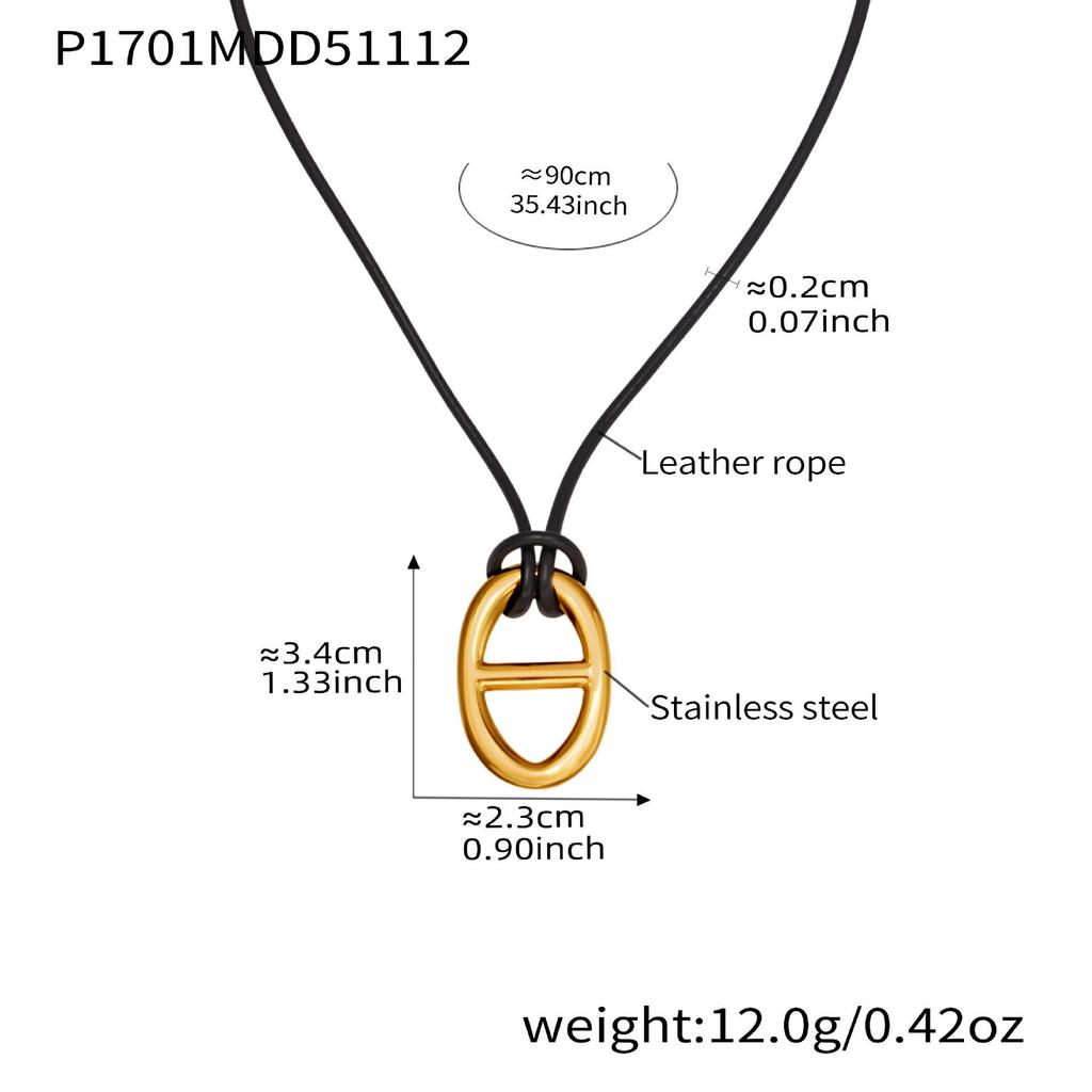 Qiong Yao Stainless Steel Personalized Day Pendant Leather Clavicle Chain, PVD Gold Plated, Adjustable Fashion Sweater Necklace.