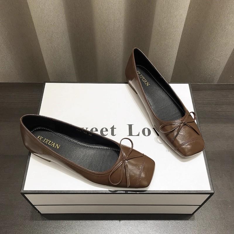 Bowtie Flat Shoes Women Ballerinas Square Toe Slip On Ballet Flats Lazy Loafers Moccasins Ladies Casual Comfort Shoes