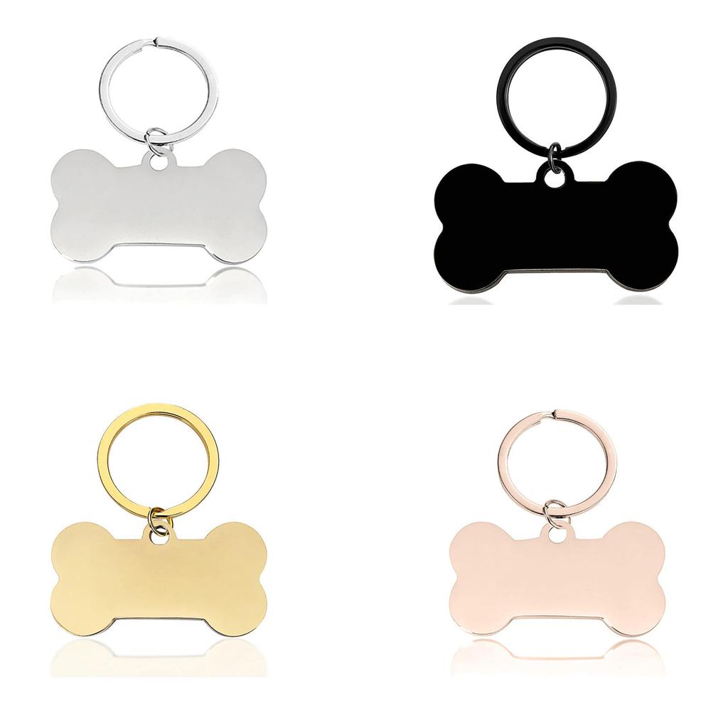 Stainless Steel Bone Pet Tag Keychain, Mirror Finish, Engravable with Text & Numbers.