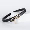 Women Belt Solid Color Metal Bowknot Decorated Imitation Leather Strap Belt Adjustable Holes Slim Waistband