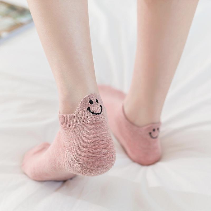 Nye dame glade sokker tegneserie Smiley-fjes sokker søte broderte ankelsokker morsomme jentesokker bomullssokker