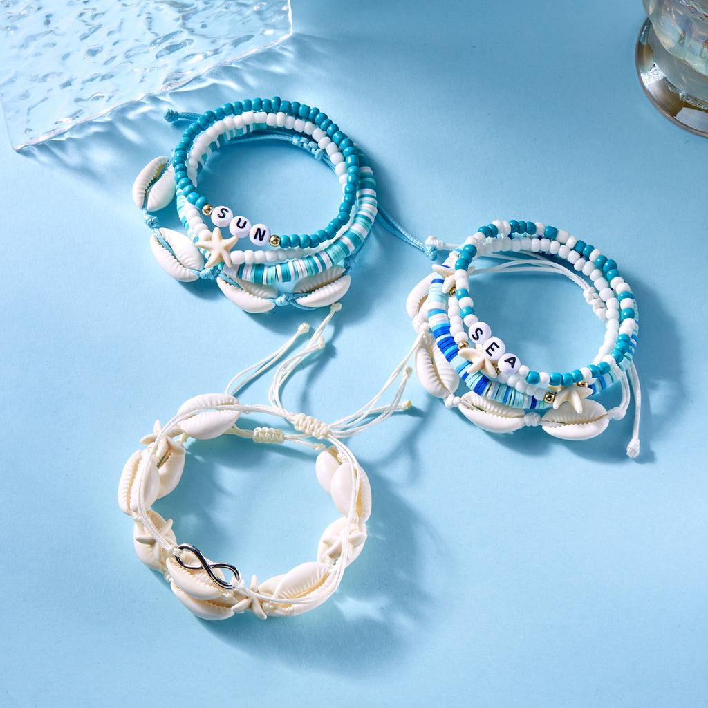 Women's bracelet set - Bohemian style starfish shell bracelet