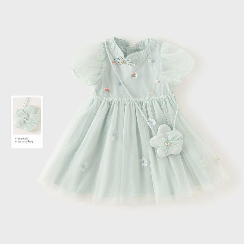 [Same Style as in the Mall] David Bella Children s Dress New Style Girls  New Chinese Style Hanfu Dress Children s Clothing Gray Blue [Ready in Stock] 80