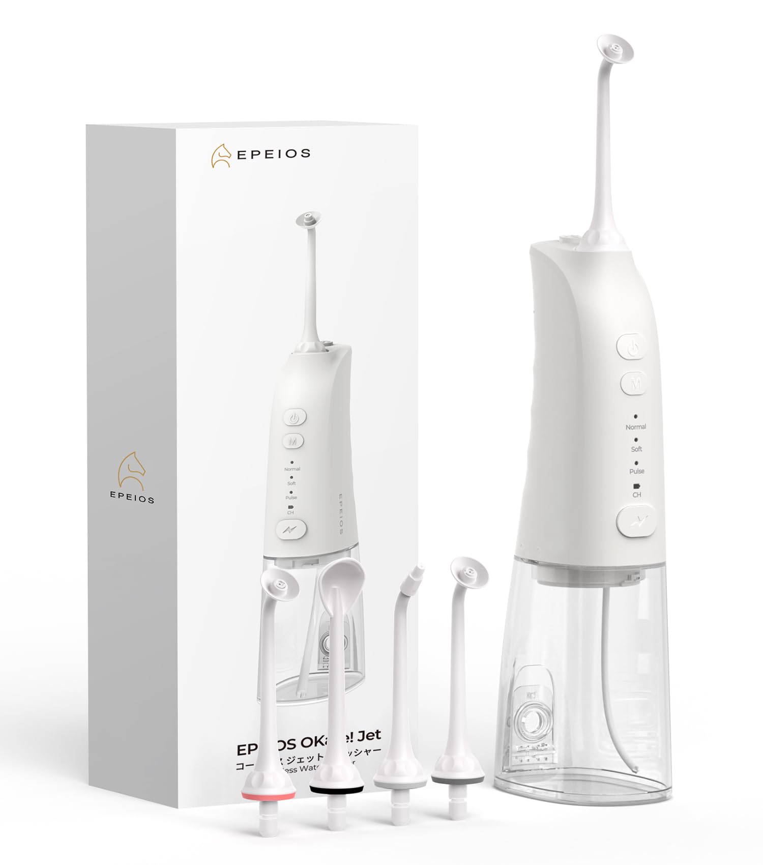 

Ирригатор Epeios с 5 сменными насадками 300 мл, IPX7, перезаряжаемый, резервуар, вращение на 360°, водонепроницаемый, Type-C белый