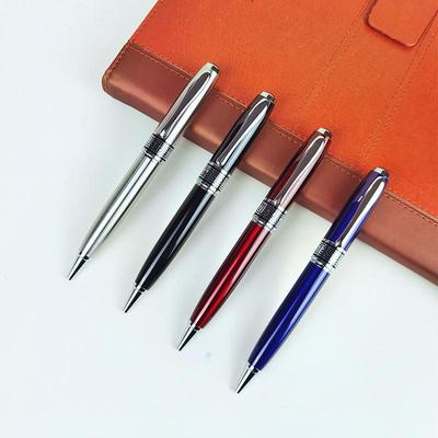 Customizable Rotating Metal Ballpoint Pen - Creative Business Gift with Medium Ink and Logo Printing.