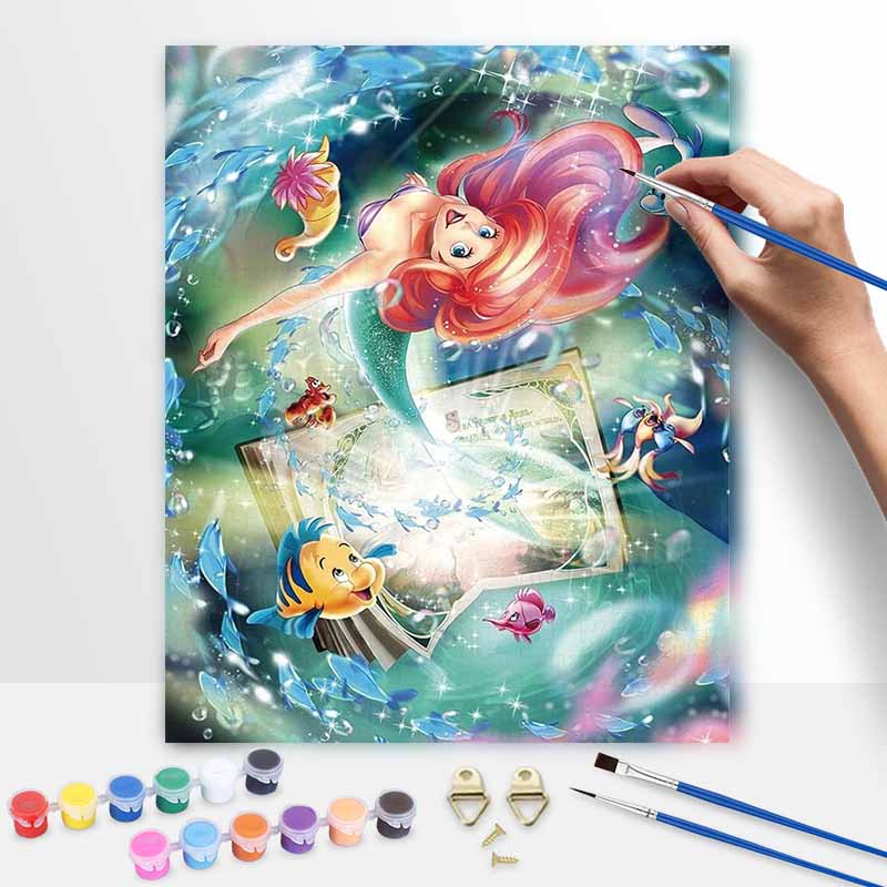 Disney Little Mermaid Ariel oil painting art handmade diy painting home decoration gift 20x30cm