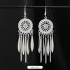 Retro Handmade Miao Silver Fringed Earrings Inlaid Turquoise Long Earrings Female Exotic Yunnan Dance Earrings