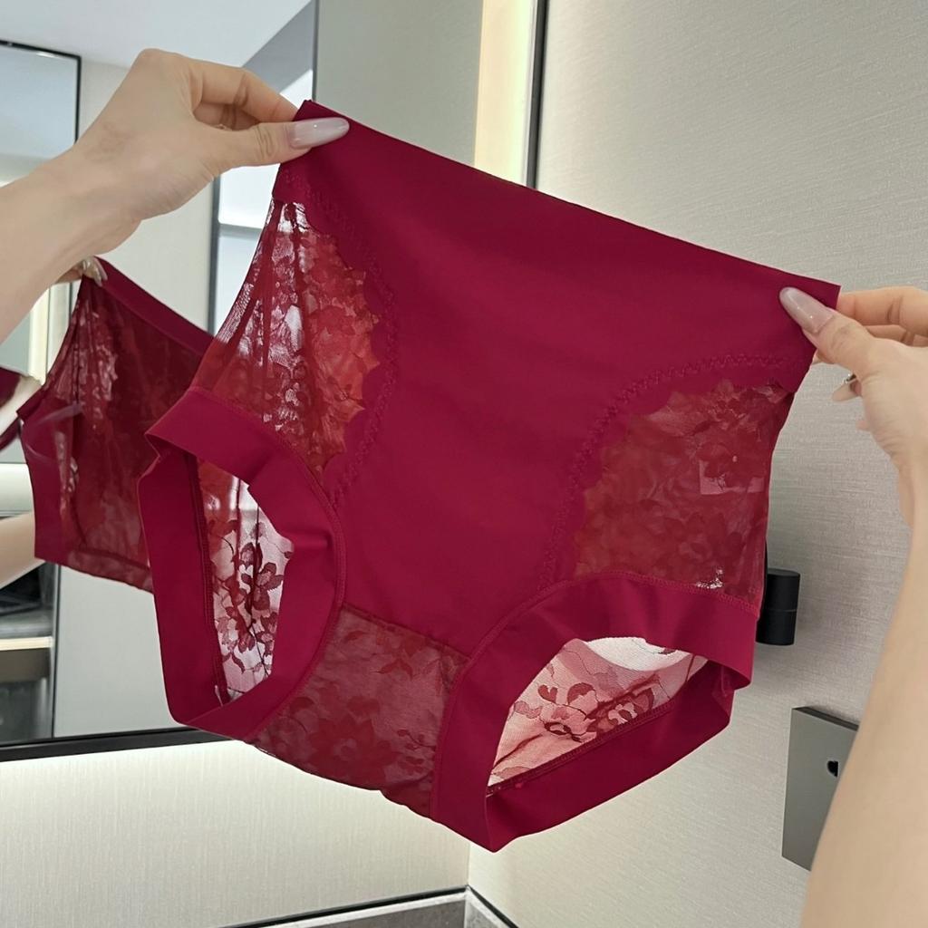 Female Summer Sexy Lace Jacquade Lift Hip Abdominal High Waist Without Trace Breathable Silk Bottom Triangle Briefs