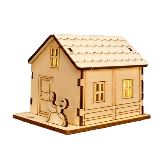 Wooden LED Lighted House Ornament Handcrafted Glowing Christmas House Decoration Xmas Holiday Party Desktop Decor