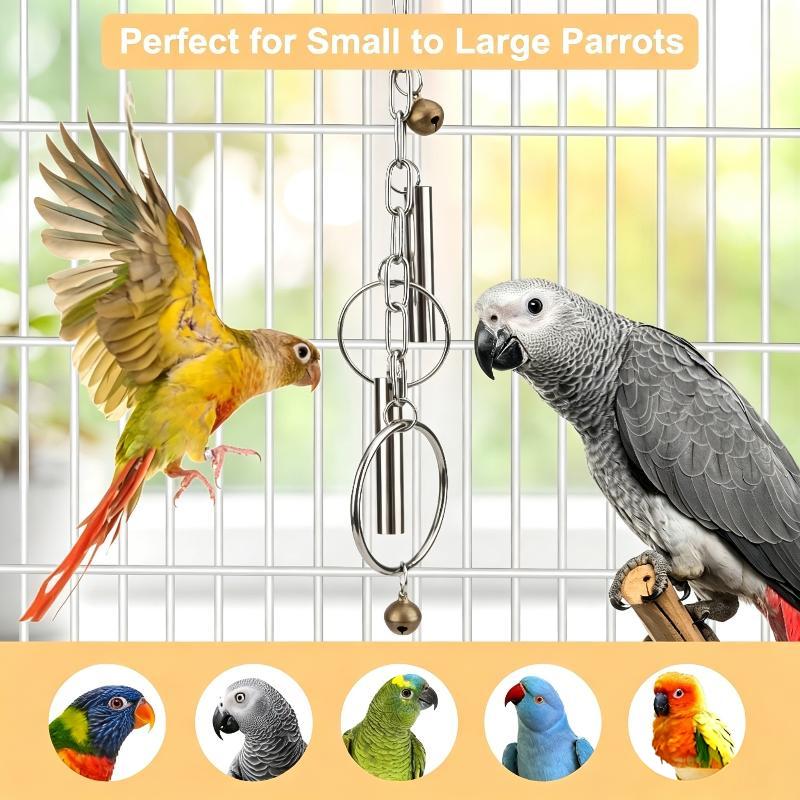 Stainless Steel Parrot Chew Toy Ring Bell Hanging Toy Bird Beak Grinding Toy For Macaw Cockatoo African Grey Cage Accessories