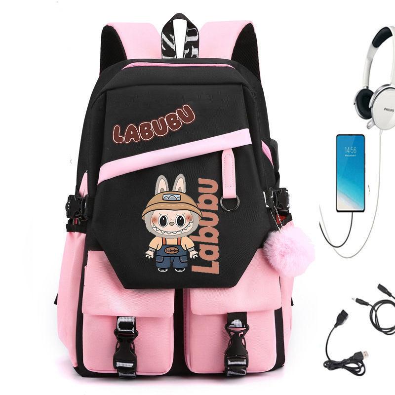 New POP MART Labubu School Bag USB Charging Student Junior High School Student Fashion Casual Backpack
