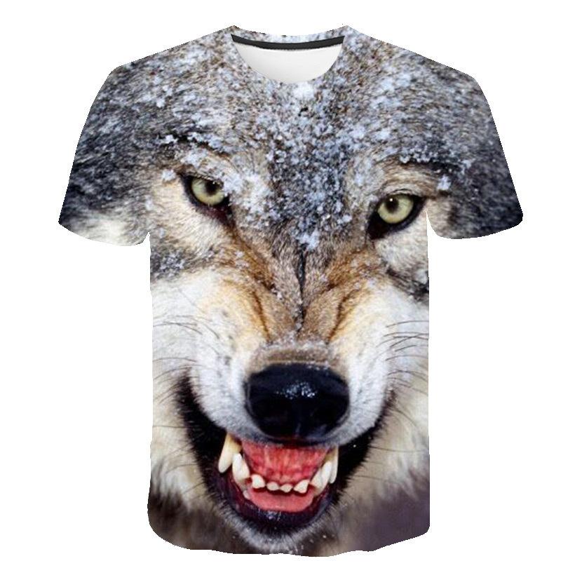 Summer Round Neck 3D Wolf Print Top Fashionable Casual Short Sleeved Men's T-shirts