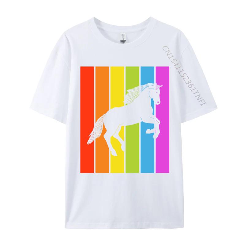 Cute Rainbow Horse Jumping Equestrian Image Casual Europe Tops Shirt Latest Cotton Tops Shirts Men's Men Tshirt Printed On