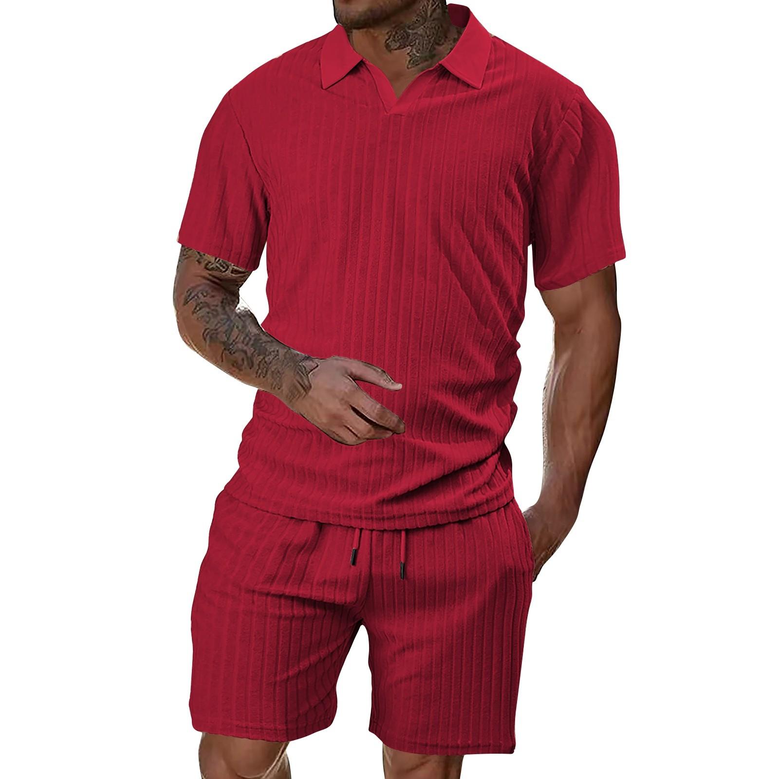 

Мужской летний однотонный комплект с V-образным вырезом и короткими рукавами для активного отдыха и занятий спортом XL