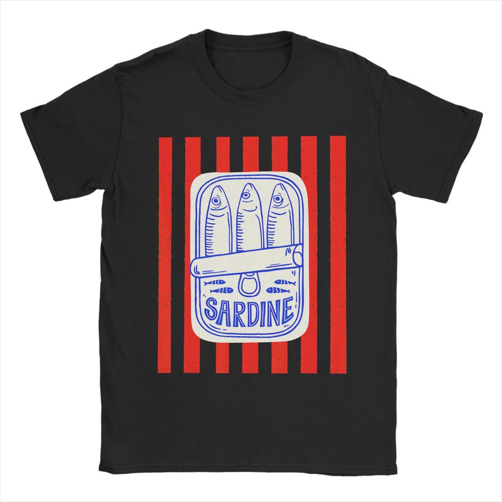 Les Sardines FisherUnisex Aesthetic Coastal Sardine Tinned Fish Pure Cotton T-Shirt For Unisex Summer Vintage T-Shirts O Neck Shirt